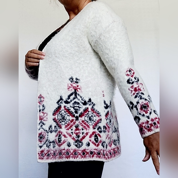 Knox Rose Women's Open Front Cardigan Nordic/Isle Pattern Fuzzy/Eyelach Medium - Picture 9 of 16